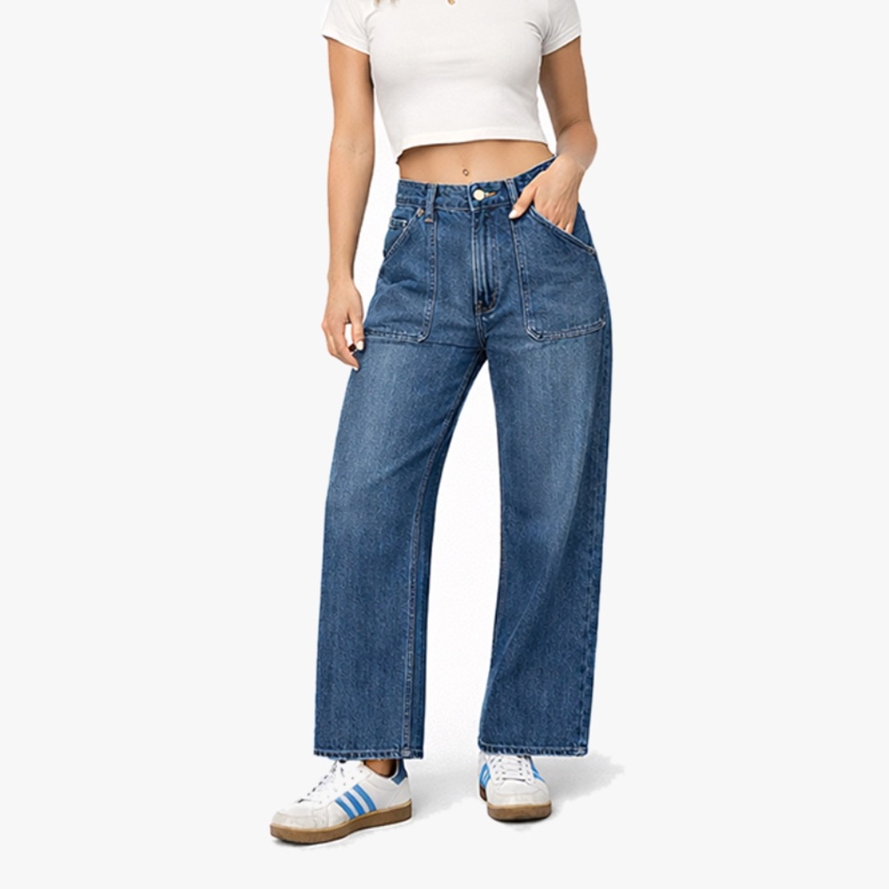 Reformation Painter Jean Flores Wash High Rise Straight Leg
